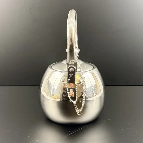 Potobelo Italia Stainless Steel Teapot Kettle 1L 1Qt Mirror Finish Chain Lid - Picture 2 of 10